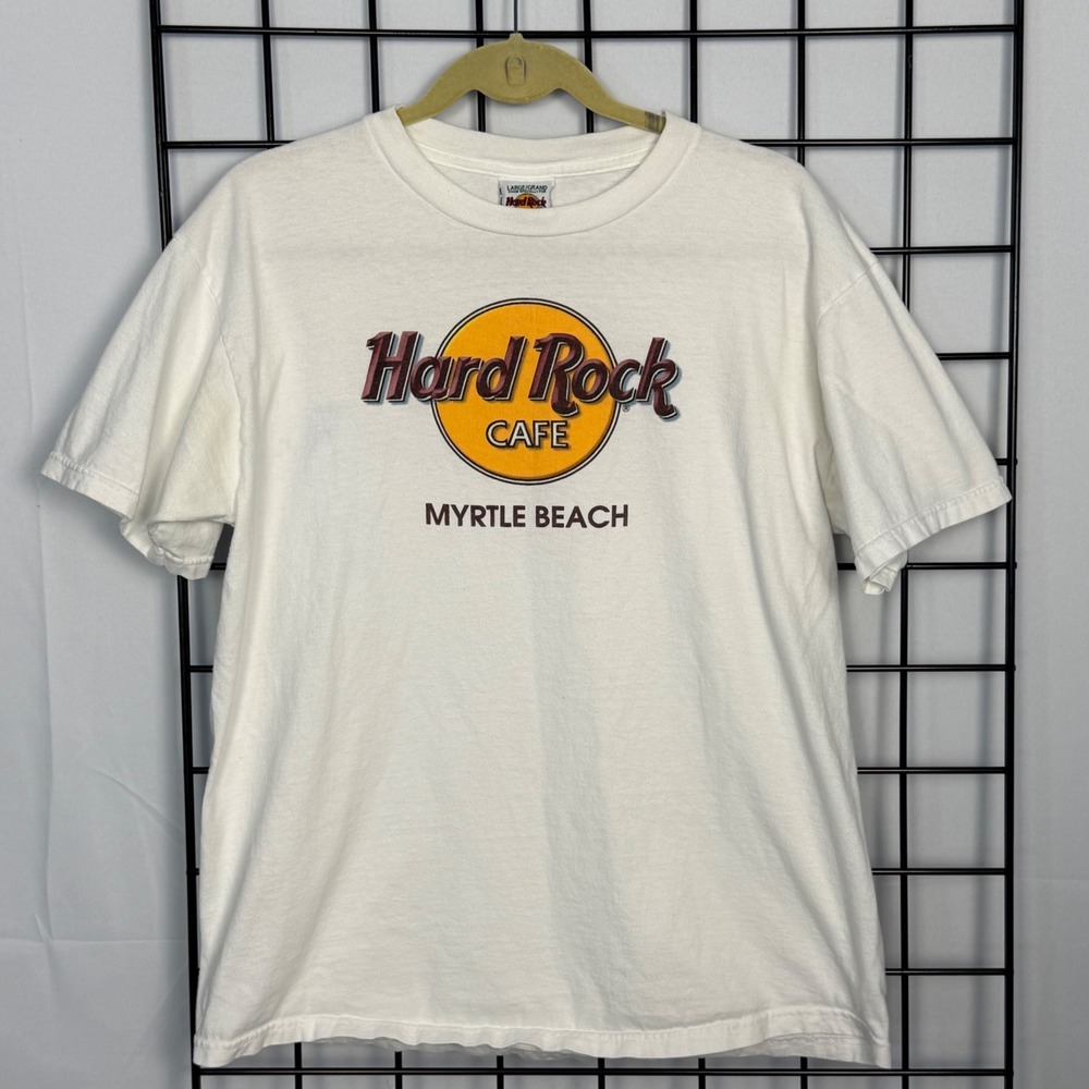 Vintage Hard Rock Cafe T-Shirt Mens Large White Myrtle Beach Graphic Logo Y2K